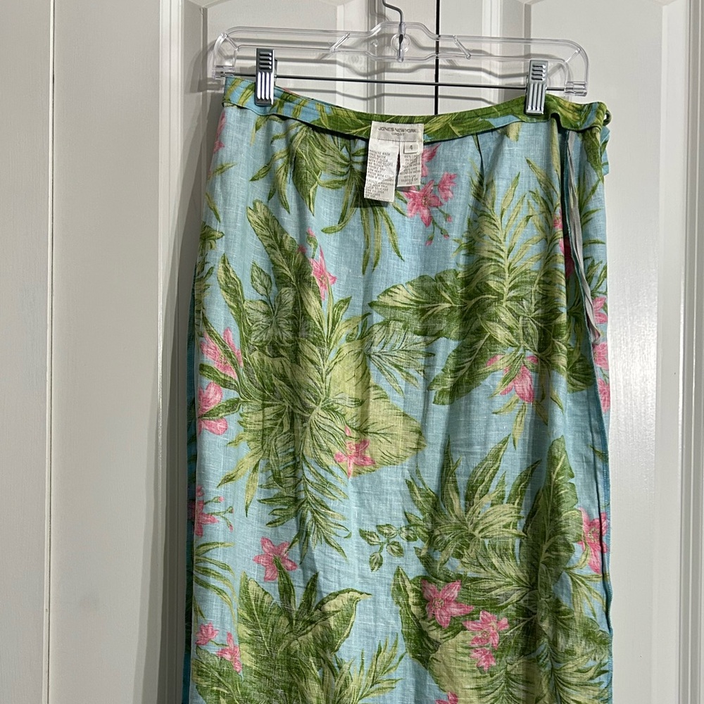 Vinatage Jones New York Floral Tropical Print Wrap Maxi Linen Skirt Size 4 - Picture 7 of 11